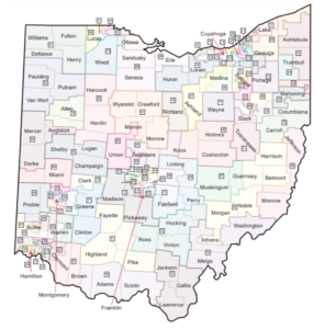 A map of Ohio and its House districts.